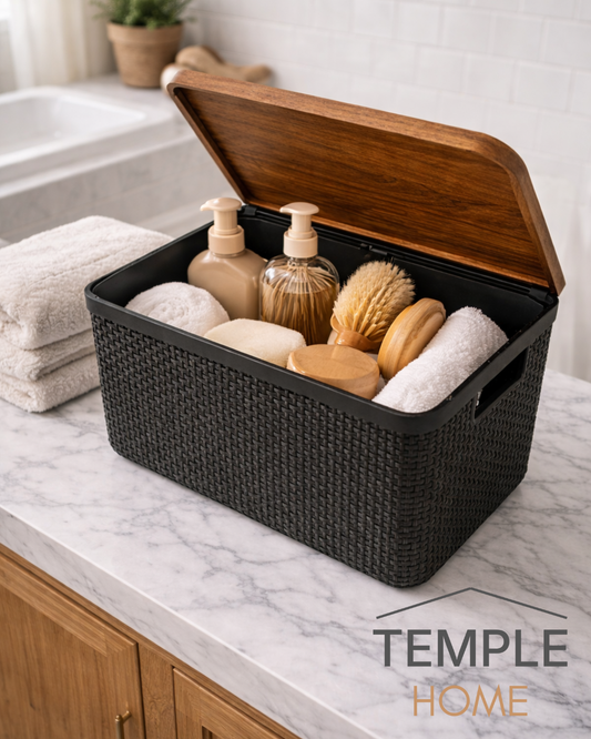 Canasto Yute con tapa de Madera