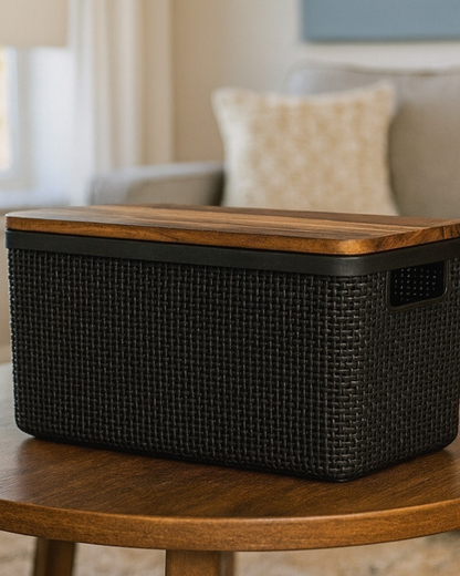 Canasto Yute con tapa de Madera